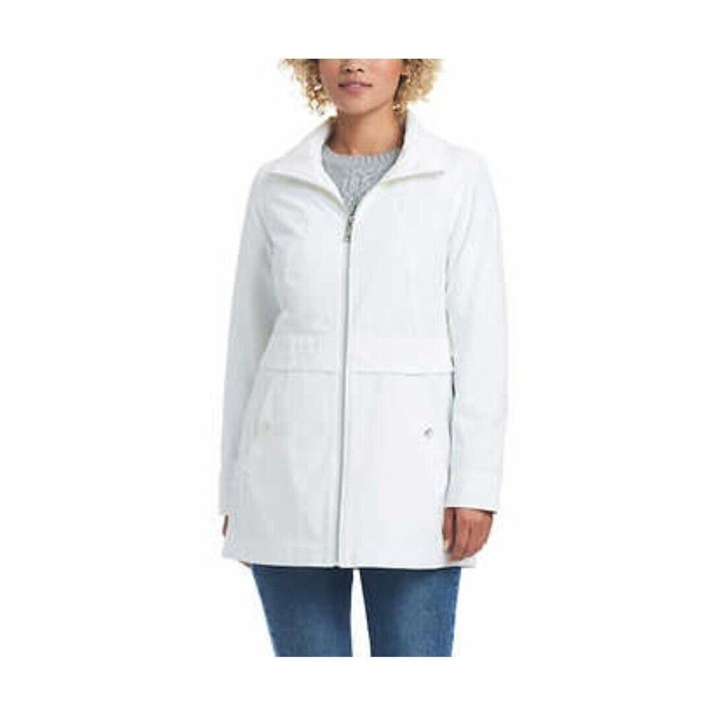 NWT Vince Camuto Womens Chic Hooded Rain Jacket Water Wind Resistant White, M